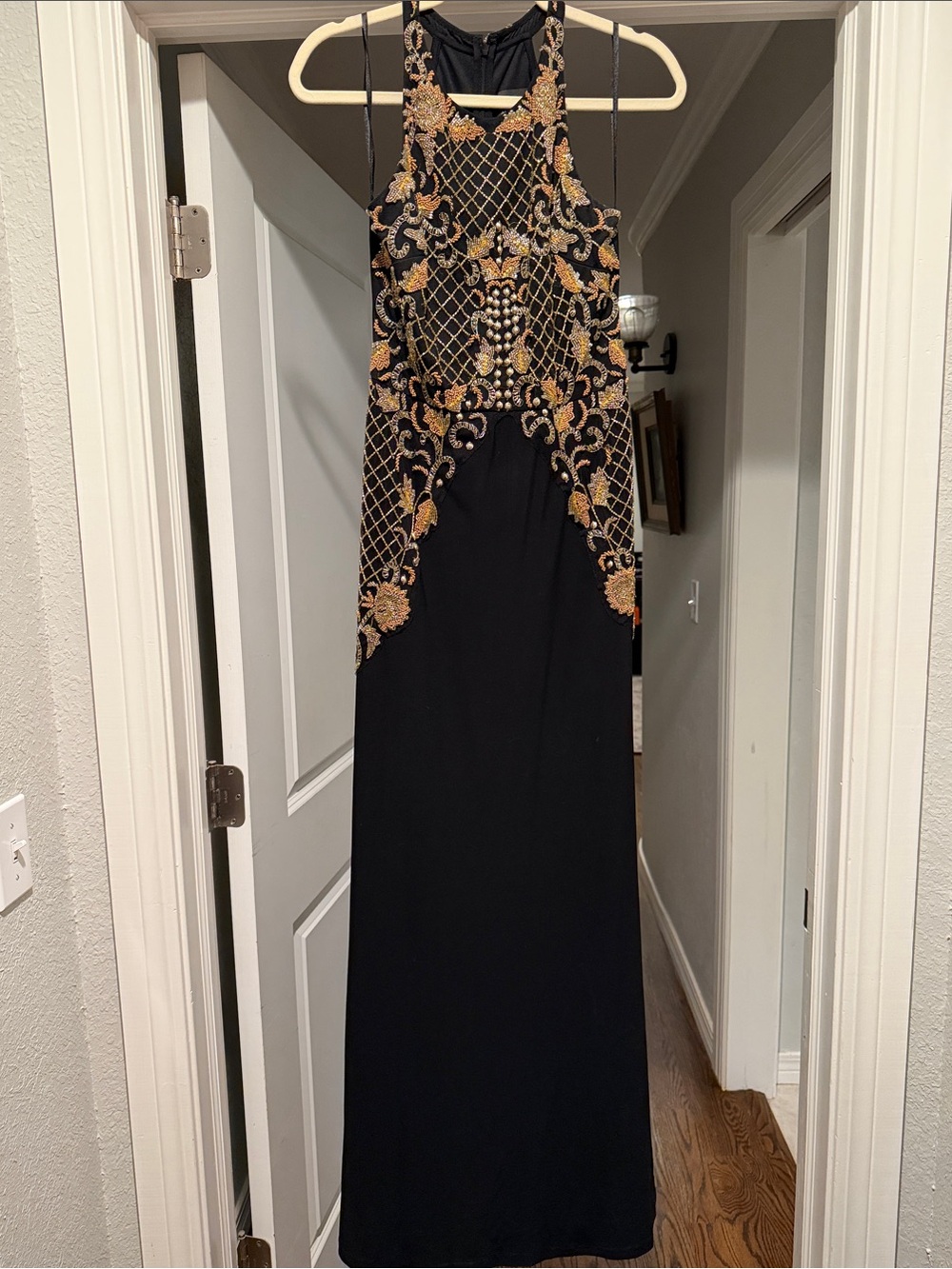 Adrianna Papell Black Dress with Gold Embellished Bodice